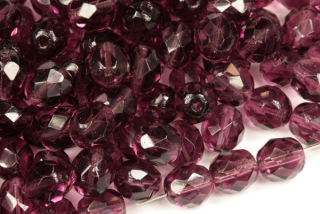 Broušená kulička ohňovka 8 mm, 20 ks/16 cm - transparentní ametystově fialová