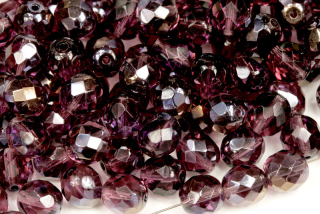 Broušená kulička ohňovka 8 mm, 20 ks/16 cm - trans.fialový ametyst s půlpokovem Valentinit