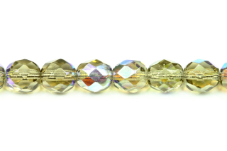 Broušená kulička ohňovka 8 mm, 20 ks/16 cm - transp. šedohnědá (black diamond) s AB