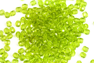 Broušená kulička ohňovka 3 mm, 100 ks - transparentní světlejší olivínově zelená