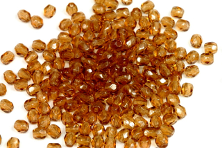 Broušená kulička ohňovka 3 mm, 100 ks - transparentní kouřový topaz