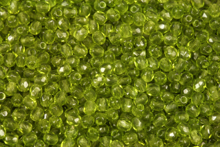 Broušené korálky ohňovky 3 mm, 100 ks - transparentní olivínově zelená