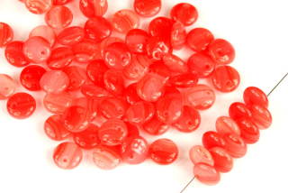 Mačkaná čočka 6 mm, 35 ks - červená žíhaná