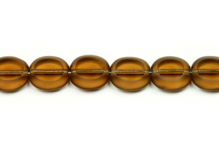 Ploškované korálky ovál 10x9 mm, 1 ks - transp. kouřový topaz, matný okraj