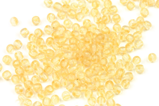 Mačkané korálky kuličky 3 mm, 100 ks - hnědožluté jádro, měsíční sklo