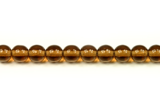 Mačkané korálky kuličky 6 mm, 27 ks/16 cm - transparentní hnědá, kouřový topaz