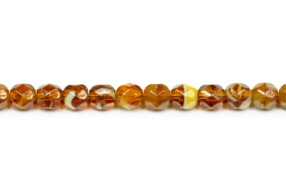 Broušené korálky ohňovky 5 mm, 33 ks/16 cm - žíhaná hnědá, imitace achátu