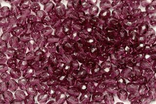 Broušené korálky ohňovky 4 mm, 40 ks/16 cm - transparentní ametystově fialová