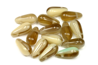 Mačkané korálky slzičky, hrušky 6x13 mm, příčná dírka, 20 ks - béžovo-hnědě žíhané