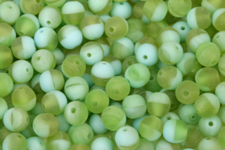 Mačkané korálky kuličky 6 mm, 27 ks/16 cm - zeleno-modrá žíhaná matná