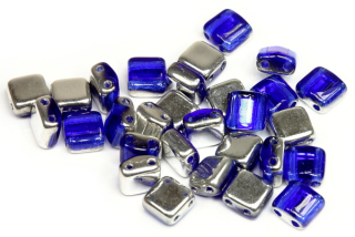 Silky beads 6x6 mm, 30 ks - transp. safírově modrá se spodním stříbrným pokovem