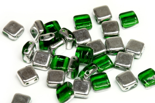 Silky beads 6x6 mm, 30 ks - transp. chrysolitově zelená se spodním stříbrným pokovem