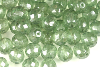 Broušené korálky ohňovky 10 mm, 16 ks/16 cm - zelený listr na krystalu