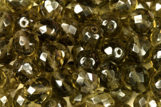 Broušené korálky ohňovky 10 mm, 16 ks/16 cm - transp. black diamond, šedohnědá