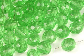 Broušené korálky ohňovky 10 mm, 16 ks/16 cm - transparentní zelená peridot