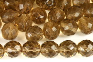 Broušené korálky ohňovky 12 mm, 14 ks/16,8 cm - transp. kouřový topaz