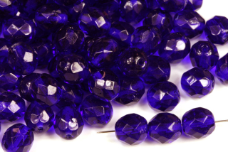 Broušená kulička ohňovka 8 mm, 20 ks/16 cm - transparentní kobaltově modrá