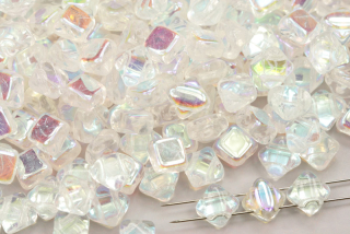 Silky beads Diagonal 6x6 mm, 30 ks - krystal s duhovým dekorem AB