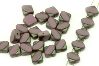 Silky beads Diagonal ploškované 6x6 mm, 10 ks - sytá fialová s matným pokovem Marea