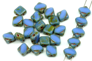 Silky beads Diagonal ploškované 6x6 mm, 10 ks - sytá modrá s travertinem