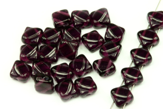 Silky beads Diagonal 6x6 mm, 30 ks - transparentní tmavě ametystově fialová