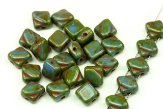 Silky beads Diagonal 6x6 mm, 30 ks - sytá modrá s travertinem