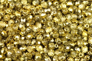 Broušené korálky ohňovky 4 mm, 40 ks/16 cm - zlatý půlpokov na krystalu