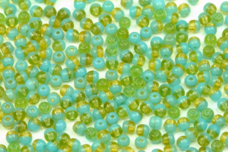 Mačkané korálky kuličky 3 mm, 100 ks - tyrkysová/topaz žíhaná