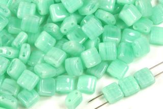 Silky beads 6x6 mm, 30 ks - žíhaná modrozelená