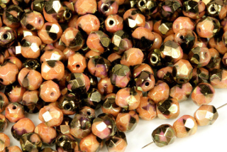 Broušené korálky ohňovky 6 mm, 27 ks/16 cm - červený listr na syté žíhané růžové