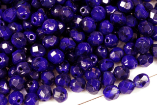 Broušené korálky ohňovky 6 mm, 27 ks/16 cm - žíhaná tmavě modrá