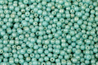 Mačkané korálky kuličky 3 mm, 100 ks - stříbrná terakota na syté tyrkysově modré