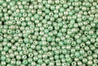 Mačkané korálky kuličky 3 mm, 100 ks - stříbrná terakota na sytém zeleném tyrkysu