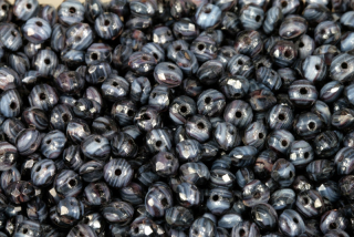 Broušené korálky slavík 3x5 mm, 50 ks/16 cm -modro-černé žíhané měsíční sklo