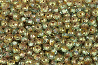 Broušené korálky slavík 3x5 mm, 50 ks/16 cm - transp. zelenomodrá s hnědou lazurou