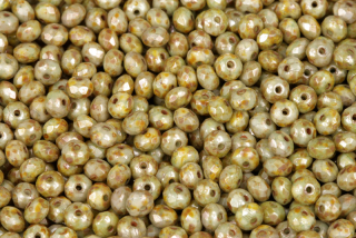 Broušené korálky slavík 3x5 mm, 50 ks/16 cm - hnědo-zelený listr na křídě