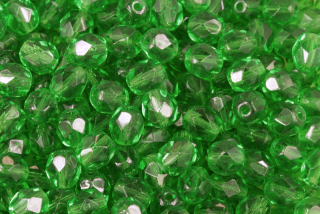 Broušené korálky ohňovky 6 mm, 27 ks/16 cm - transparentní chrysolitově zelená