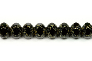 Ploškované korálky slavík 8x10 mm, 10 ks - černá s travertinem