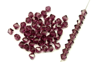 M.C. sluníčka (bicone) 4 mm, 36 ks - transparentní ametystově fialová