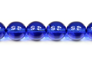 Mačkané korálky kuličky 12 mm, 14 ks/16 cm - transp. tmavě modrý smáčený dekor na krystalu