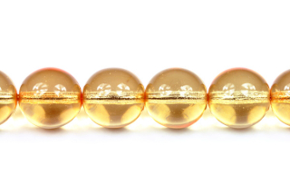 Mačkané korálky kuličky 12 mm, 14 ks/16 cm - transp. žlutý smáčený dekor na krystalu