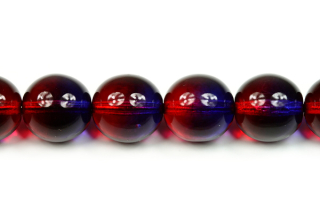 Mačkané korálky kuličky 12 mm, 14 ks/16 cm - dvoubarevný smáčený dekor, modro-červená