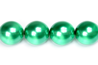 Voskované korálky kuličky 14 mm, 10 ks/14 cm - zelená průsvitná