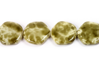 Smáčená perle, placka 15 mm, 11 ks/16 cm - khaki zelený kamenový dekor