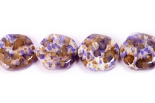 Smáčená perle, placka 15 mm, 11 ks/16 cm - hnědo-fialový kamenový dekor