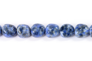 Smáčená perle, valounek 9x9 mm, 19 ks/16 cm - šedo-modrý kamenový dekor