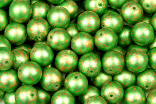 Voskované korálky kuličky 8 mm, 20 ks/16 cm - zelená matná, stříkaná