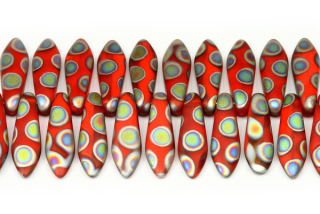 Mačkané jazýčky 5x16 mm, 25 ks - AB kolečka na matné oranžové, hyacint