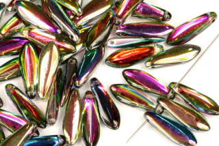 Mačkané jazýčky 5x16 mm, 25 ks - duhový půlpokov Vitrail na krystalu