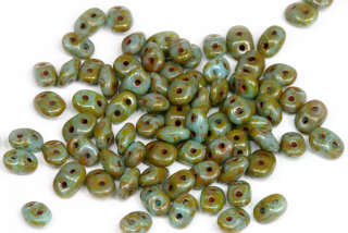 Matubo Superduo™ 2,5x5 mm, bal. 10 g - sytý modrý tyrkys s travertinem